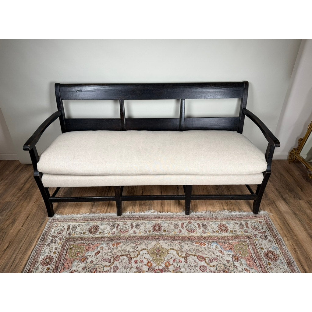 Antique English Oak Three-Seat Bench, Late 19th Century