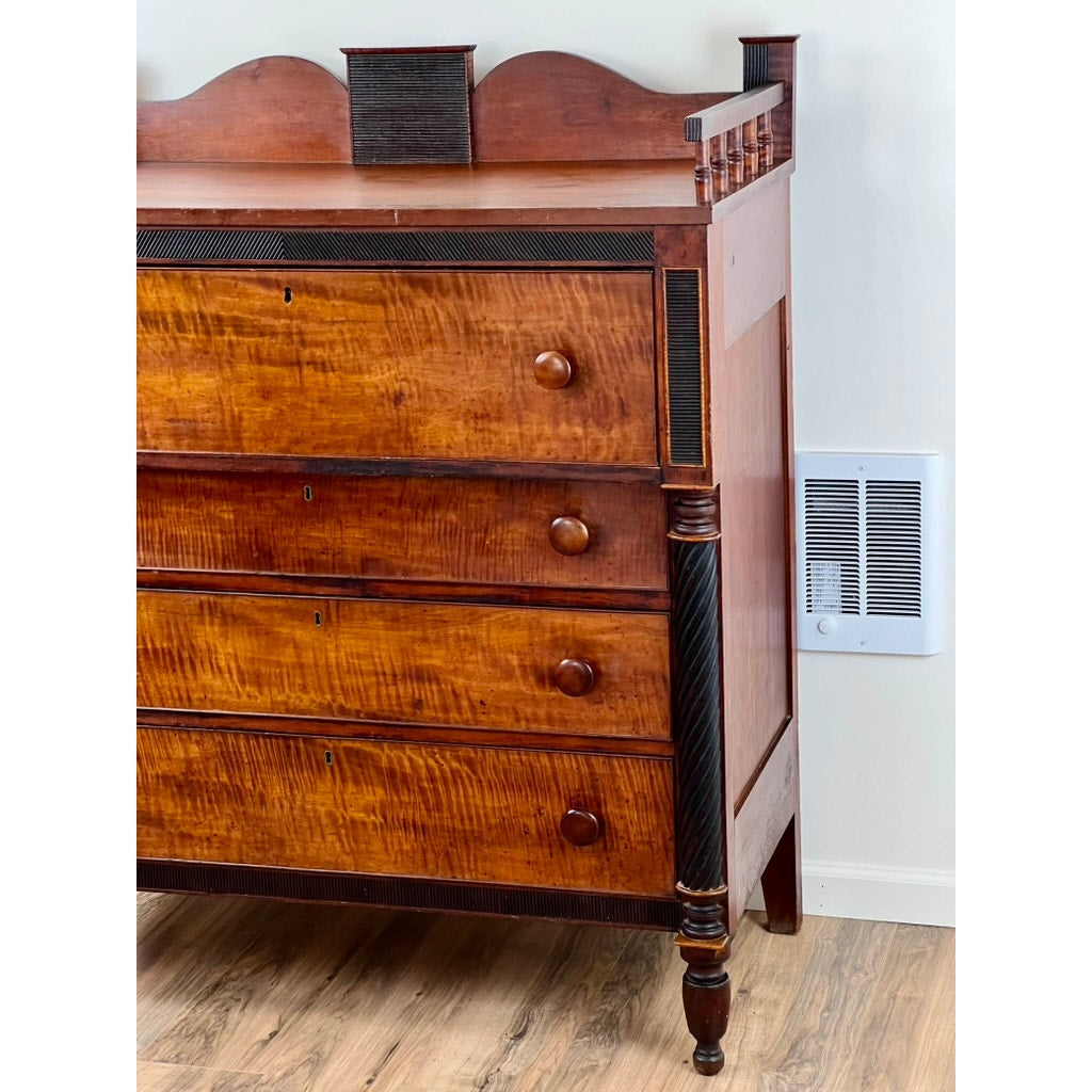 Antique Late Federal Tiger Maple and Cherry Four Drawer Chest c. 1840