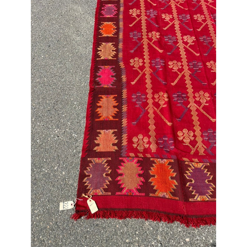 Thracian Pattern Vintage Handmade Bulgarian Thracian Kilim Flat Weave Rug c. Early 20th ...