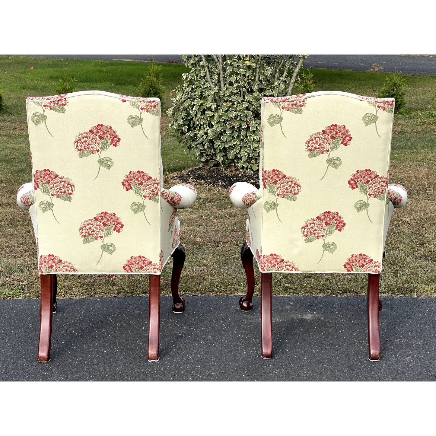 Vintage Pair of Hydrangea Chippendale Style Parlor Chairs