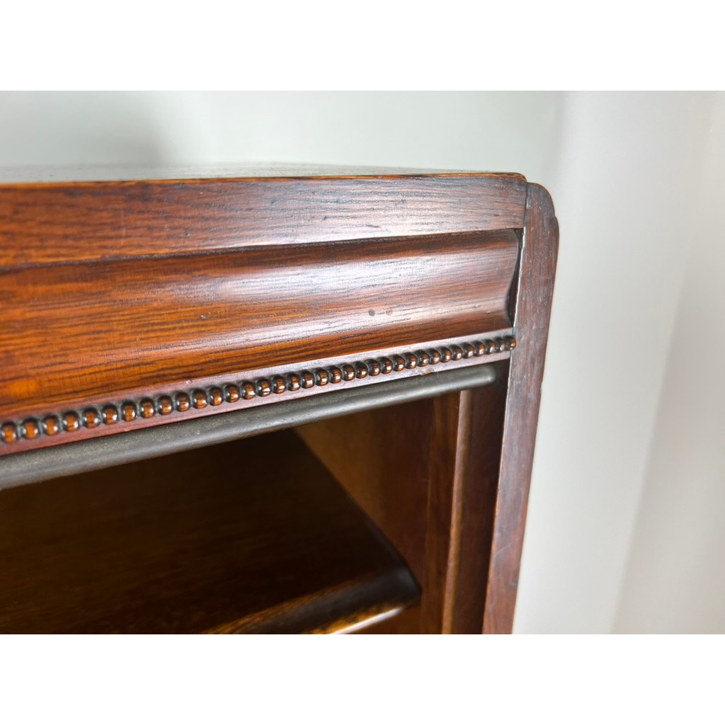 Antique Edwardian Oak Open Bookcase with Curtain Rods c. 1910