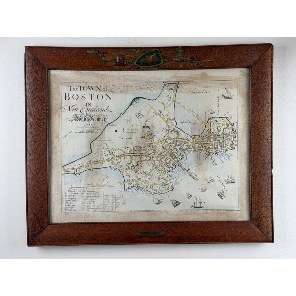 John Bonner “The Town of Boston” Map, After the 1835 George G. Smith Edition, Antique Oak Frame