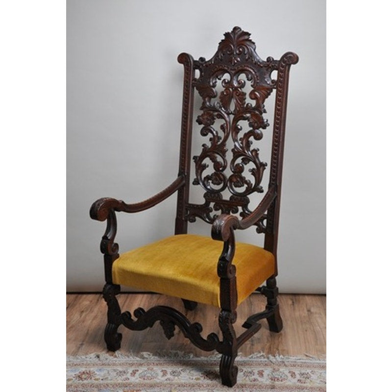 Antique Mahogany Jacobean Acanthus Carved Parlor Throne c. Mid 19th Century