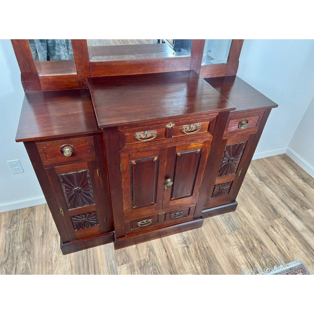 Antique Arts & Crafts Inlaid Mahogany Buffet Server c. 1920