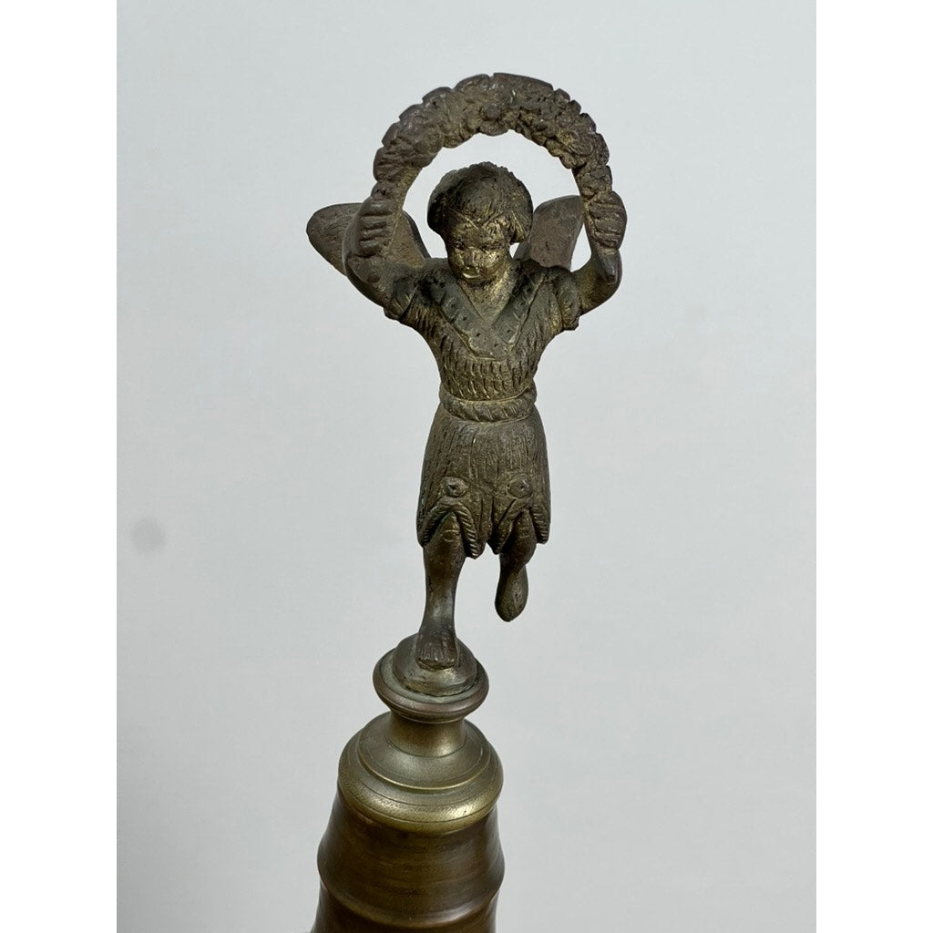 An Antique Venetian Brass Bell Room Heater Brazier from the 19th century, this decorative piece features bronze detailing and is displayed against a plain background. Brand is unknown.