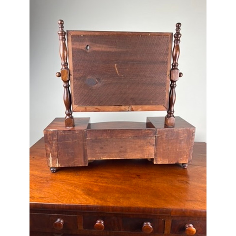 Antique Federal period mahogany drop center shaving mirror c.1800