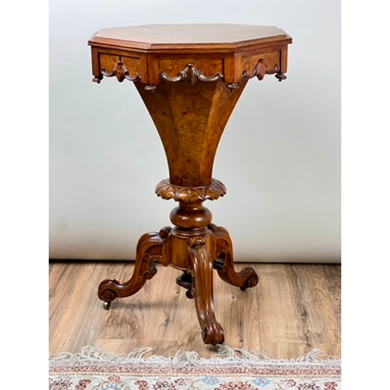 Antique Victorian Walnut Burl Trumpet Table c. Mid 19th Century