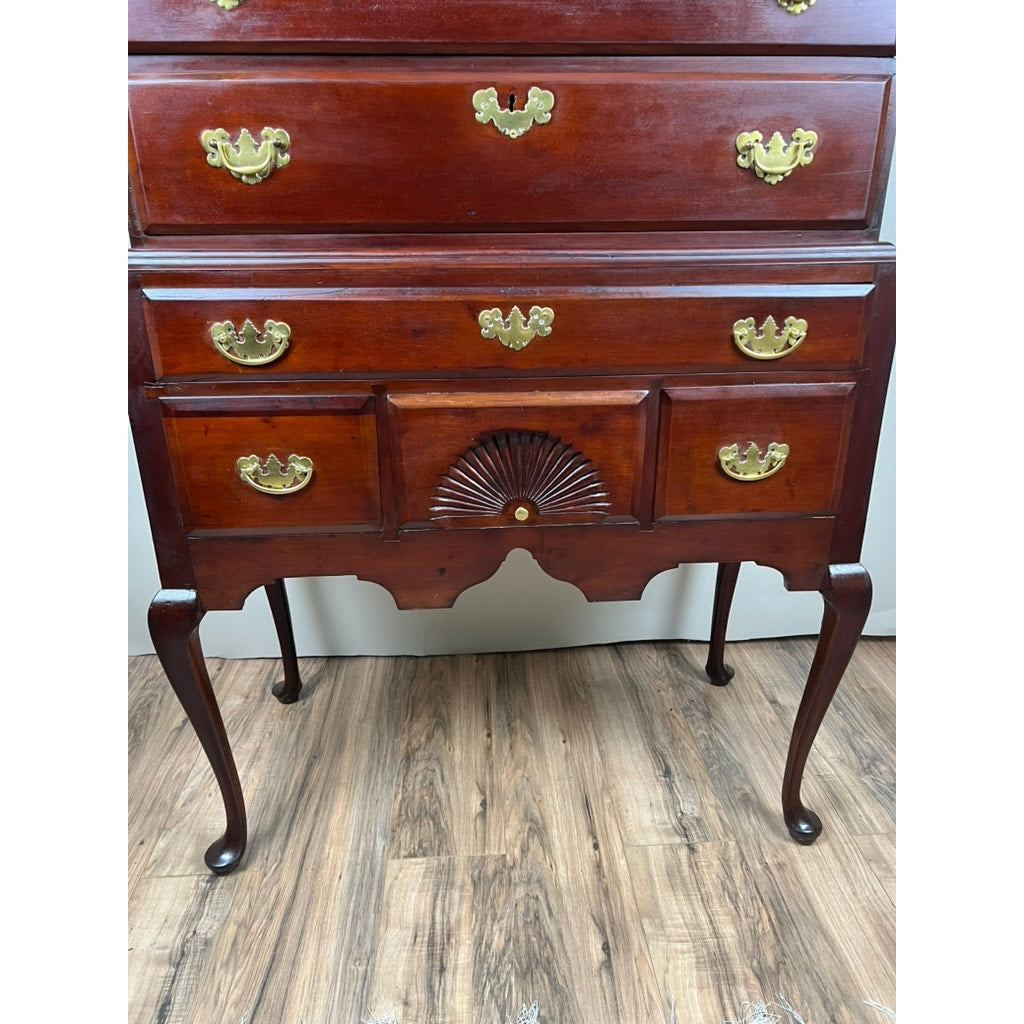 Antique Chippendale Cherry Highboy with Broken Swans Neck Pediment c. Late 18th Century