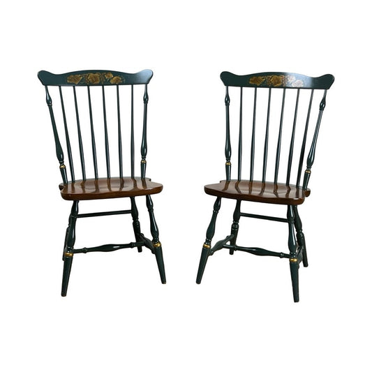 Vintage Hitchcock Windsor chairs pair green finish with maple seats