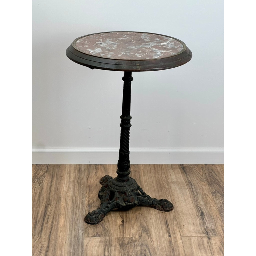 Antique French Napoleon III Cast Iron Marble Top Bistro Table c. 1850