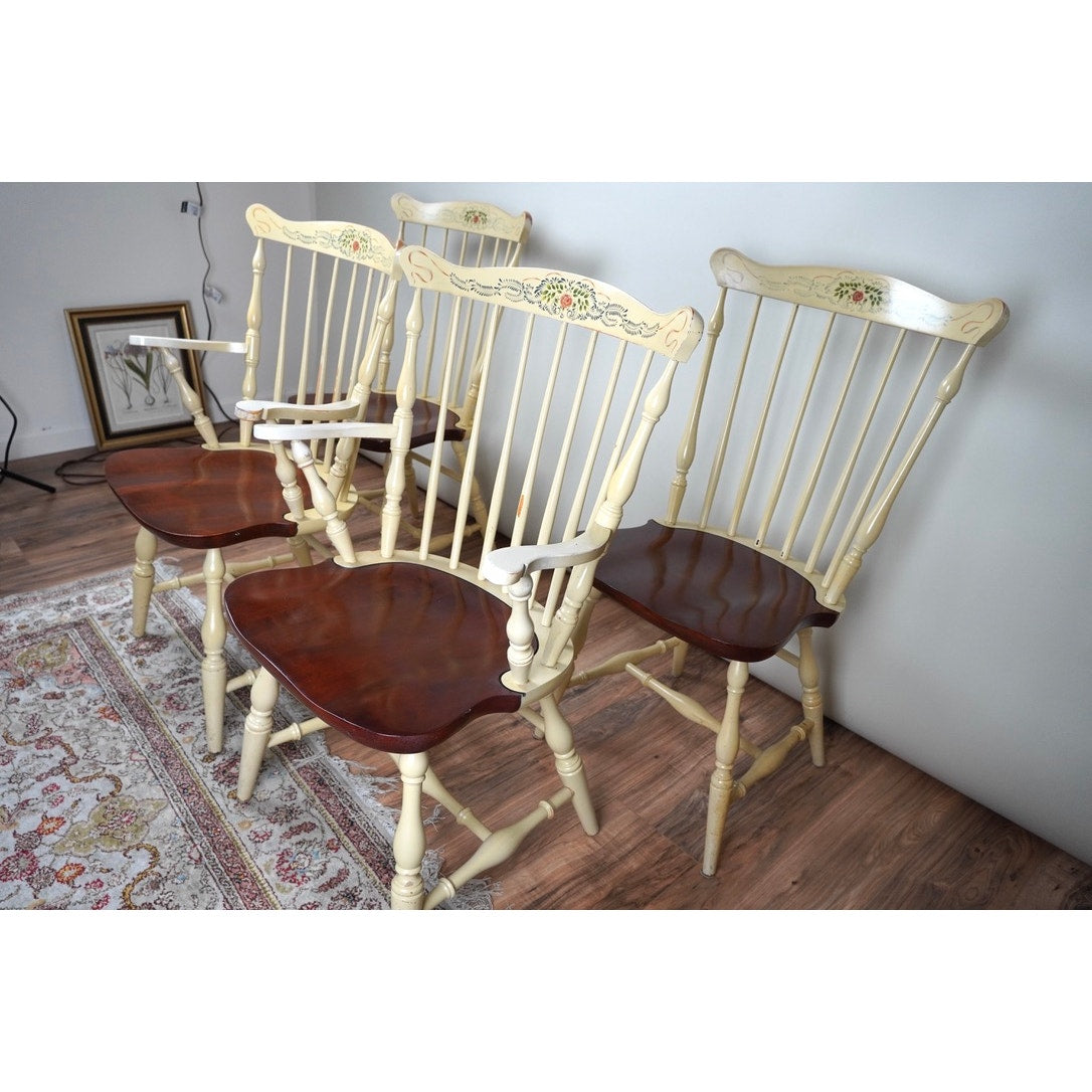 Vintage Set of Four Hitchcock Ivory Windsor Dining Chairs