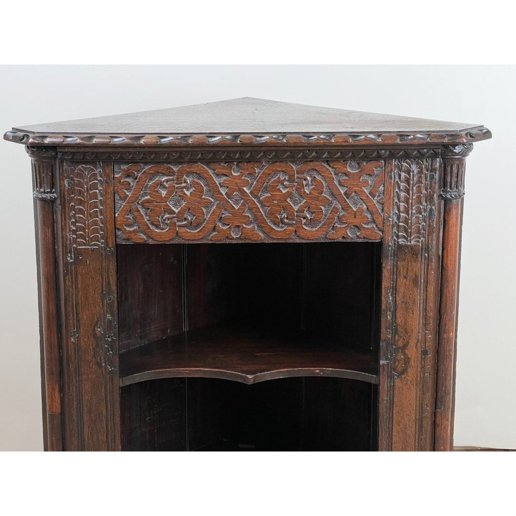 Antique Carved English Oak Corner Cabinet from Older Elements