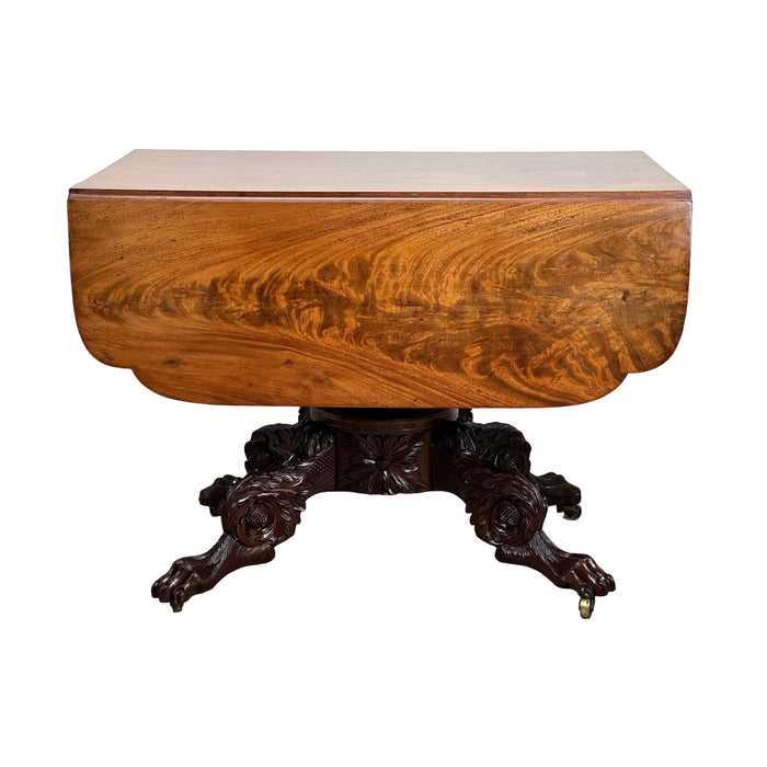 Antique New York Federal Period Mahogany Paw Foot Drop Leaf Table c. 1830