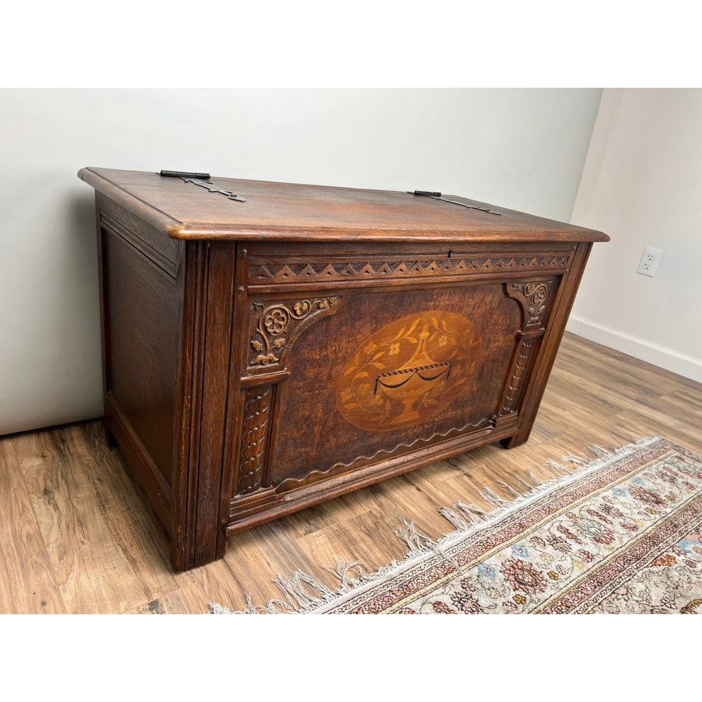 Antique Carved Oak Wedding Chest c. 1900