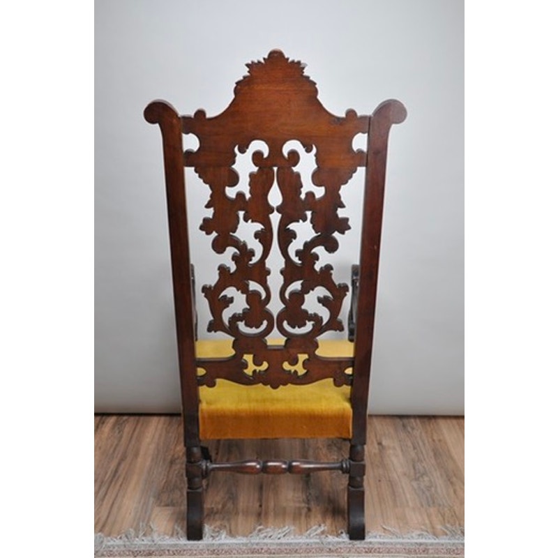 Antique Mahogany Jacobean Acanthus Carved Parlor Throne c. Mid 19th Century