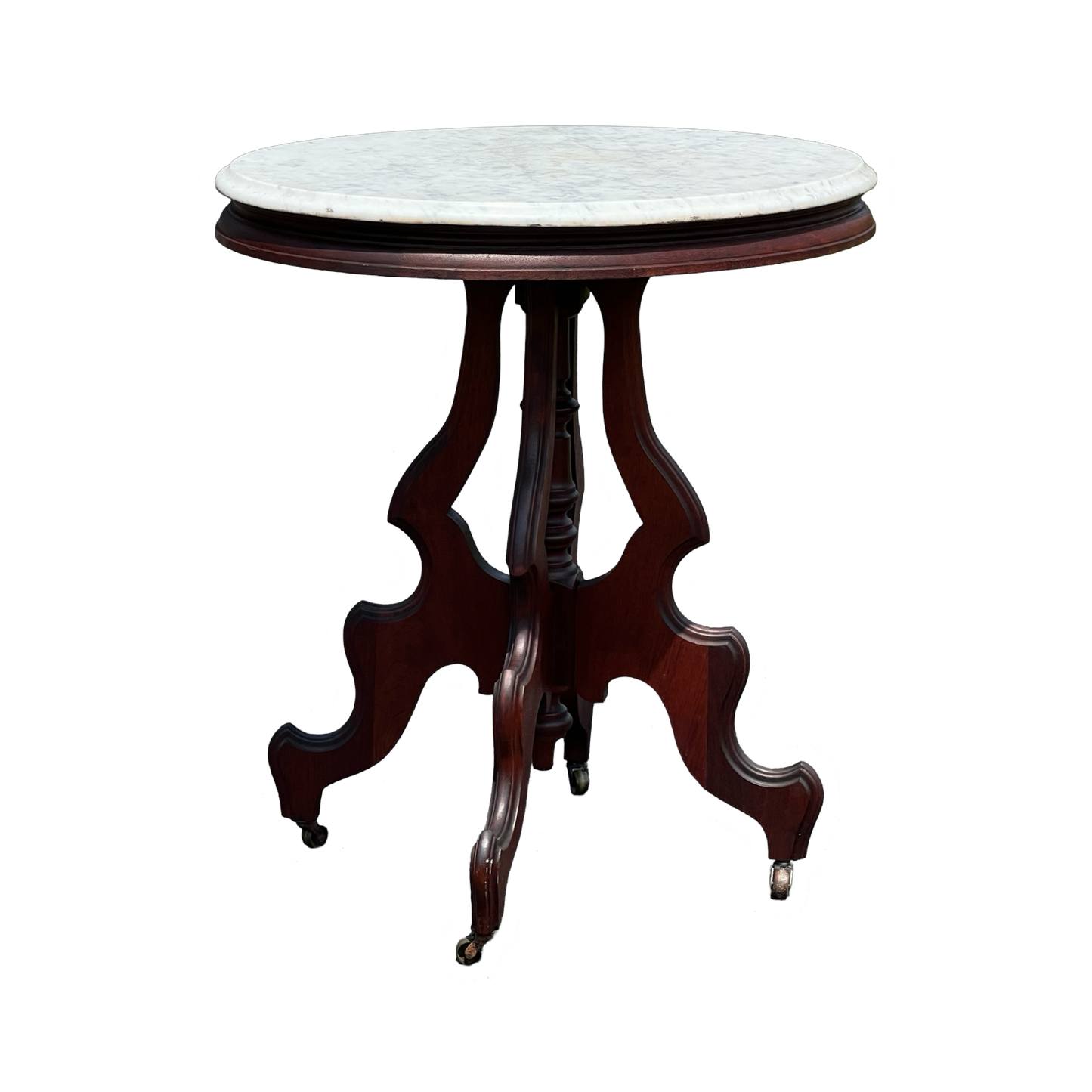 Antique Victorian Rococo Revival Oval Marble Top End Table c. 1860