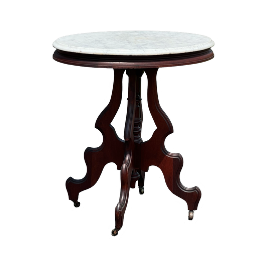 Antique Victorian Rococo Revival Oval Marble Top End Table c. 1860