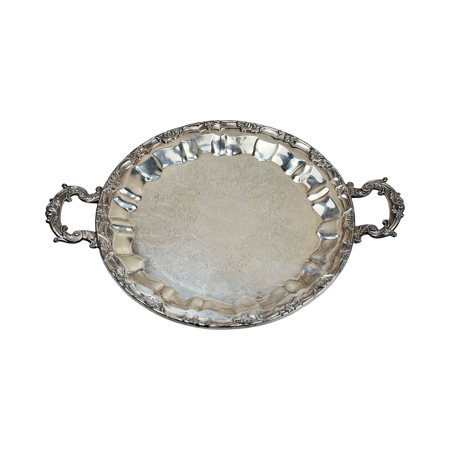 Antique Silver on Copper Handled Serving Tray