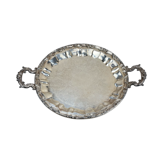 Antique Silver on Copper Handled Serving Tray