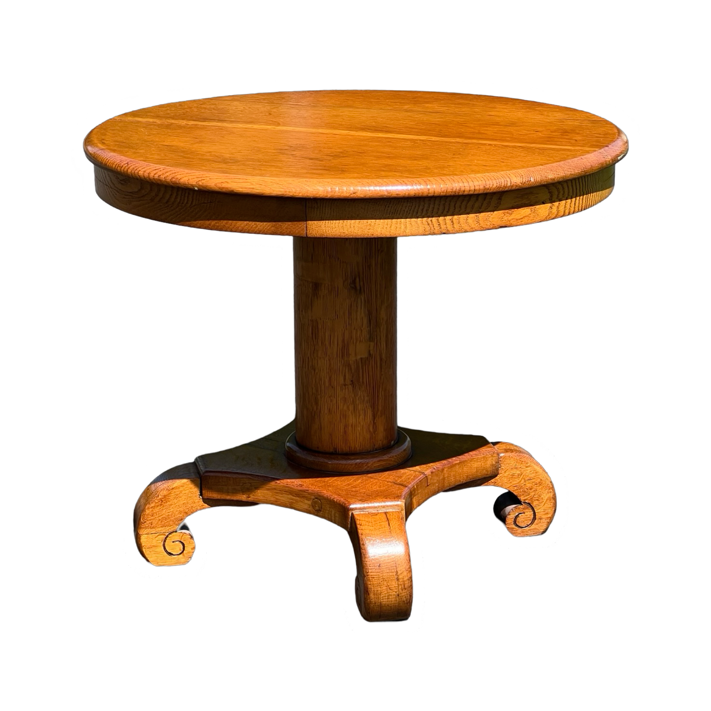 Antique 19th Century Tiger Oak End Table with Tetrapod Base