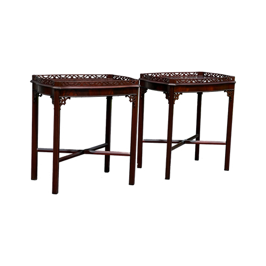 Pair Vintage Flame Mahogany Chippendale Style End Tables