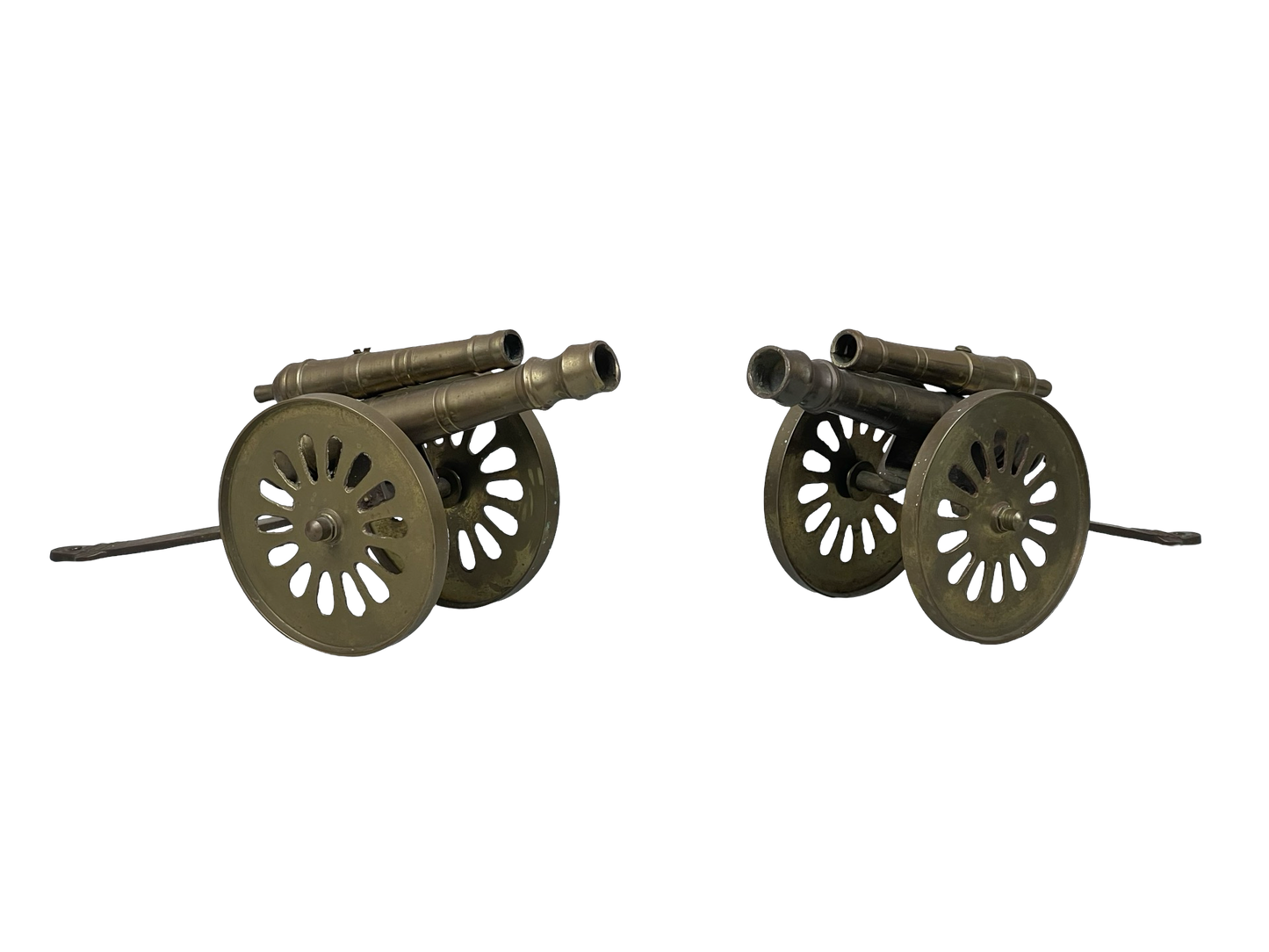 Pair of Cast Brass Double Cannon Figurines