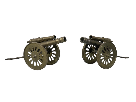 Pair of Cast Brass Double Cannon Figurines