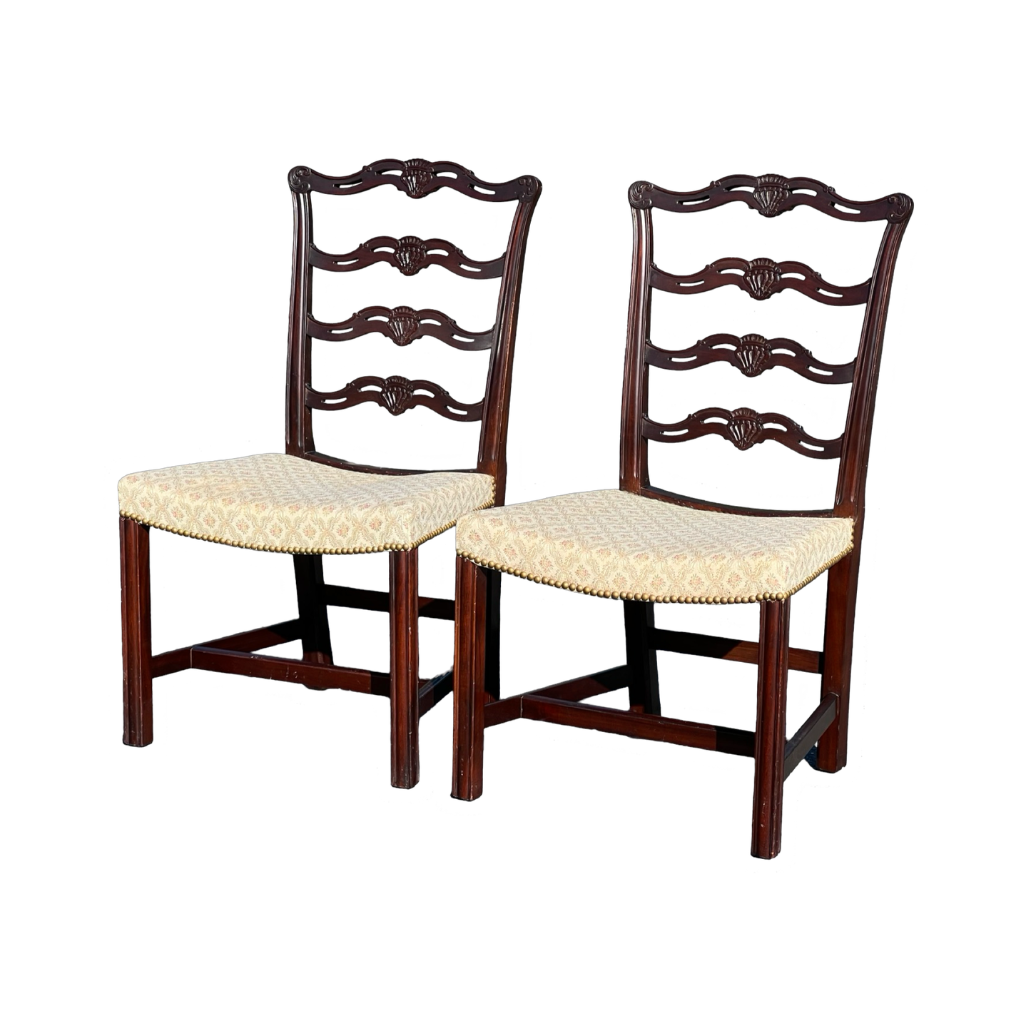 Pair of Chippendale Style Ribbon Back Chairs with Curved Seats