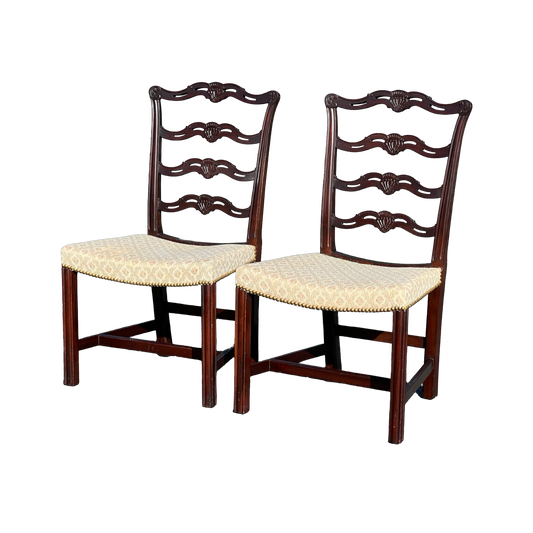 Pair of Chippendale Style Ribbon Back Chairs with Curved Seats