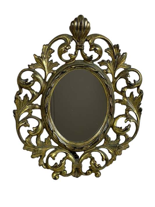 Antique Victorian Brass Acanthus Leaf Table Mirror