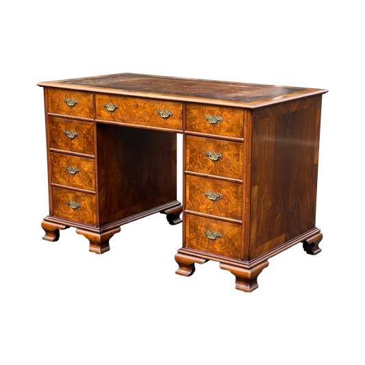 Very Good Reproduction English Elm Burl Georgian Style Partners Desk