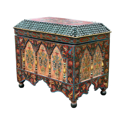 Vintage Paint Decorated Moroccan Dowry Chest