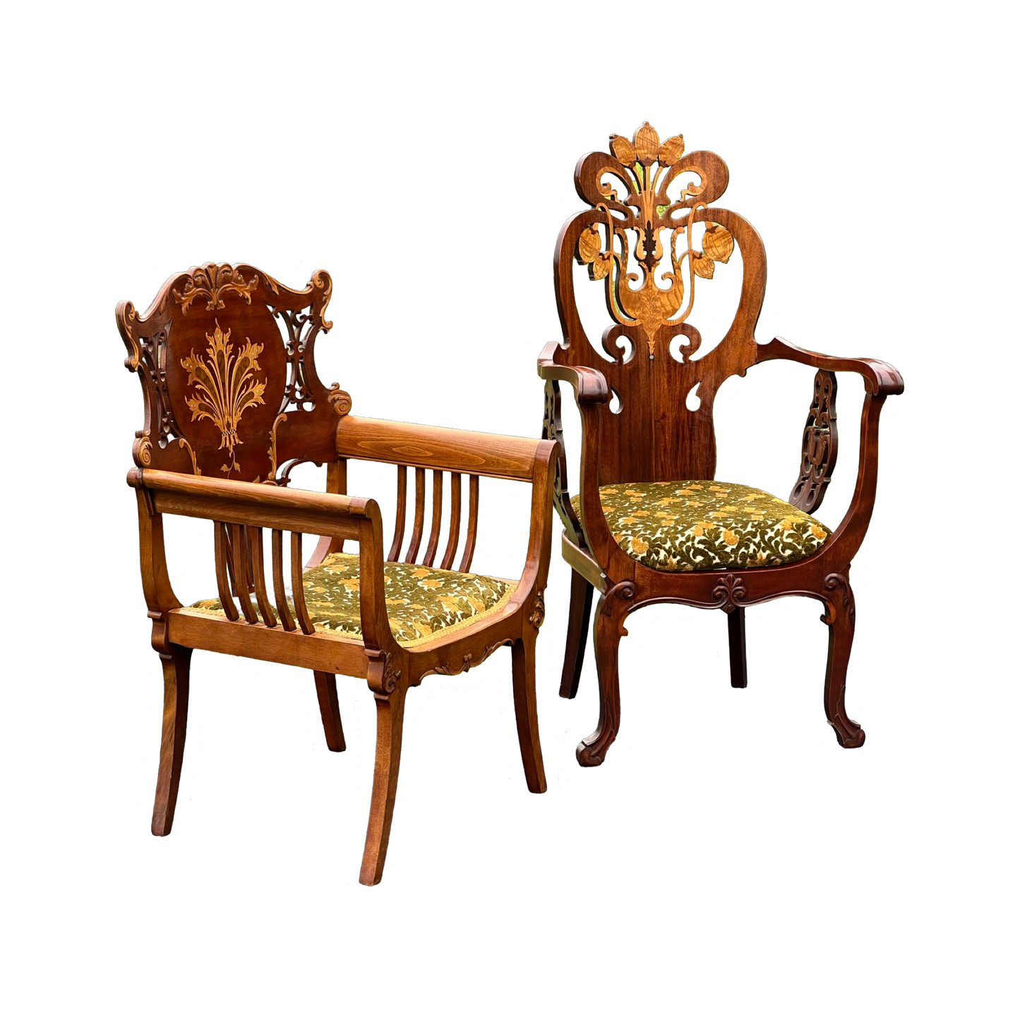 Antique His and Hers Matching Art Nouveau Parlor Chairs c. 1920