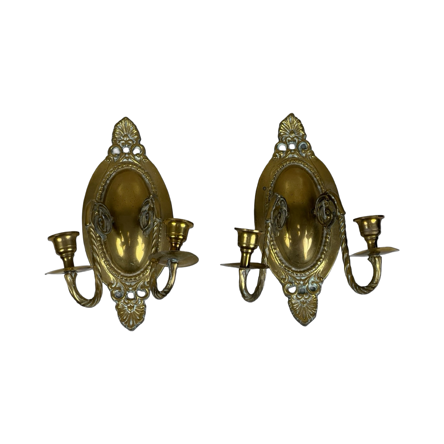 Pair of Vintage Brass Twin Candle Wall Sconces