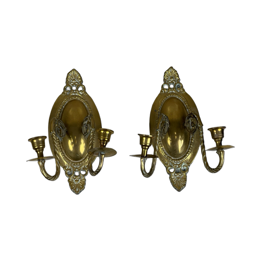 Pair of Vintage Brass Twin Candle Wall Sconces