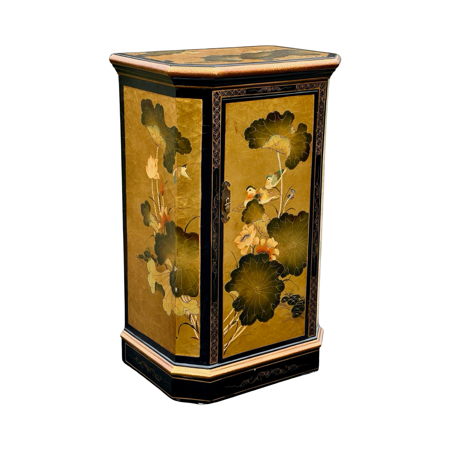 Vintage Asian Black Lacquer and Gold Cabinet