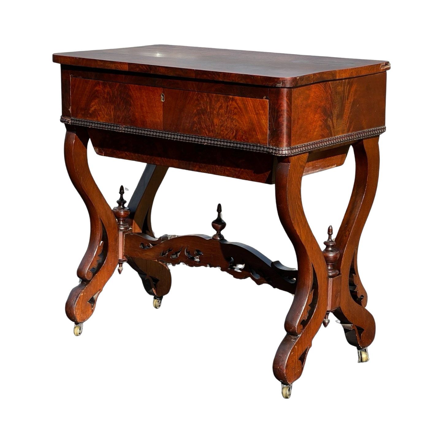 Antique Victorian Mahogany Sow Belly Sewing Stand c. 1850