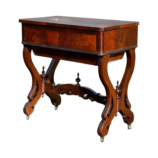 Antique Victorian Mahogany Sow Belly Sewing Stand c. 1850