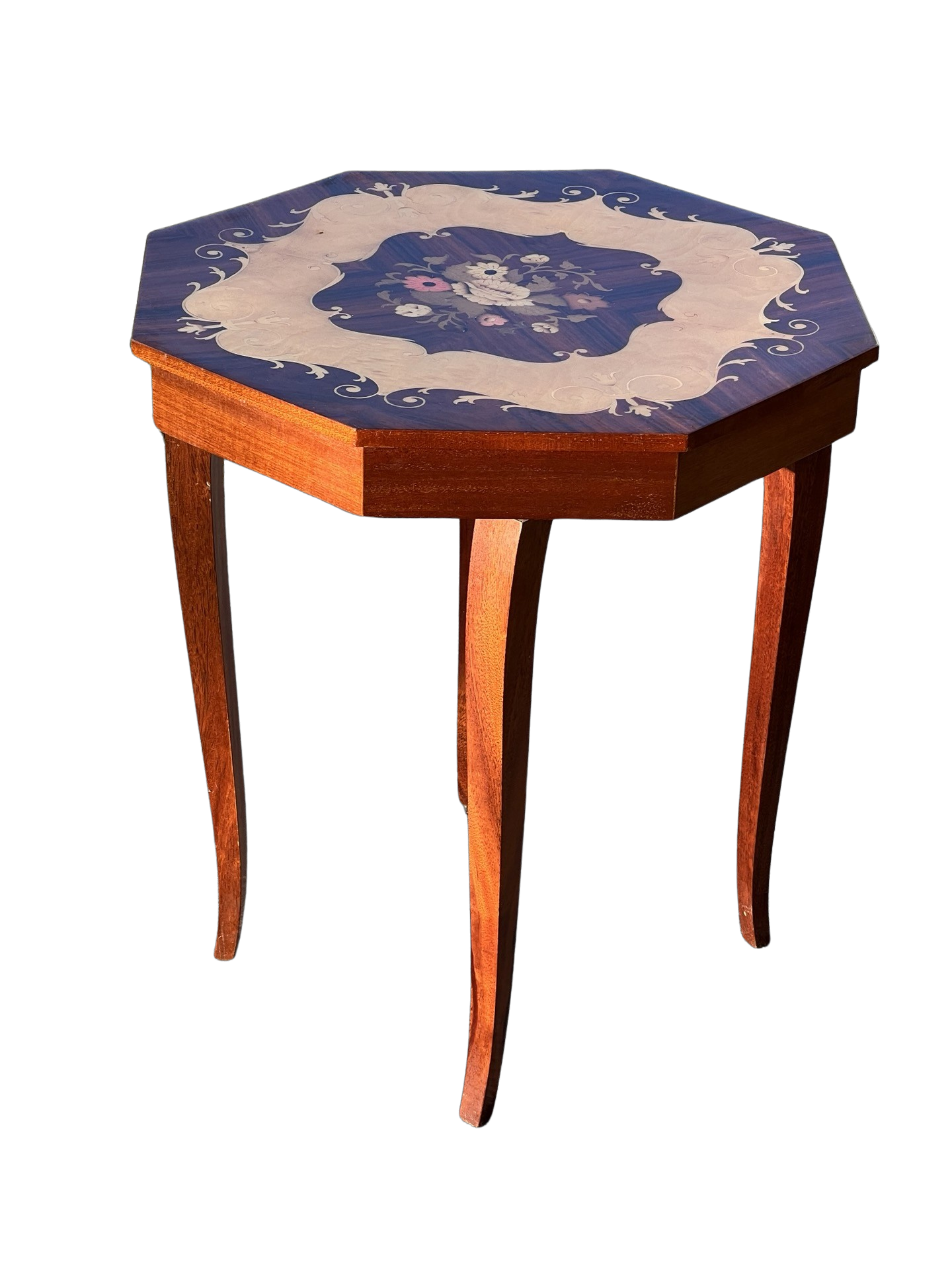 Vintage Mahogany Music Box Marquetry Table