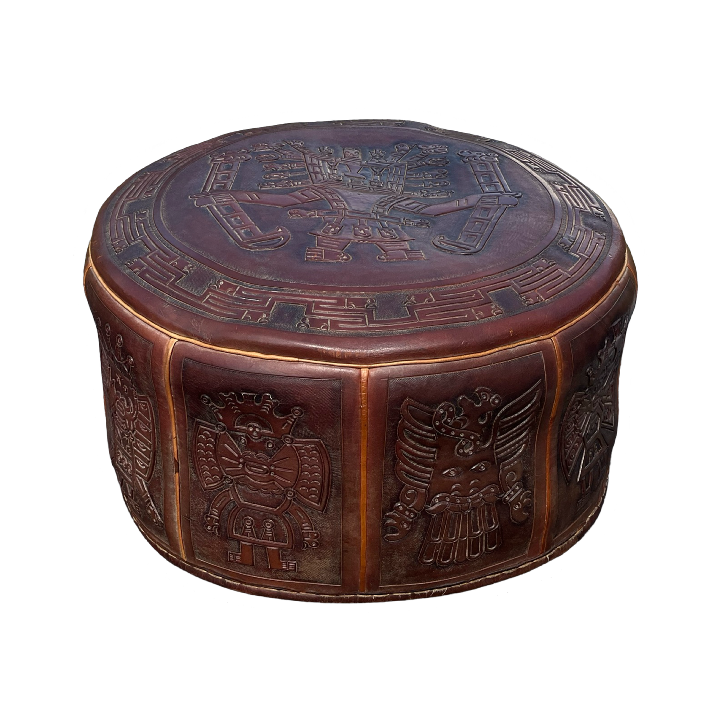 Mid-Century Angel Pazmino Tooled Leather Ottoman for Muebles de Estilo, Ecuador c. 1960s