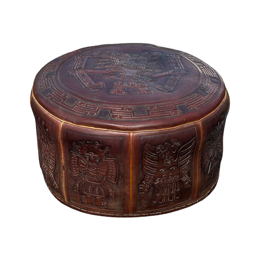 Mid-Century Angel Pazmino Tooled Leather Ottoman for Muebles de Estilo, Ecuador c. 1960s