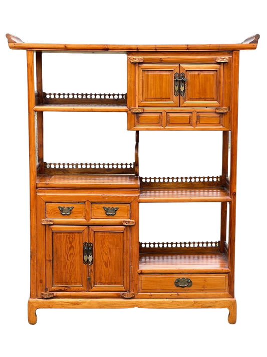 Vintage Asian Pine Etagere Display Cabinet