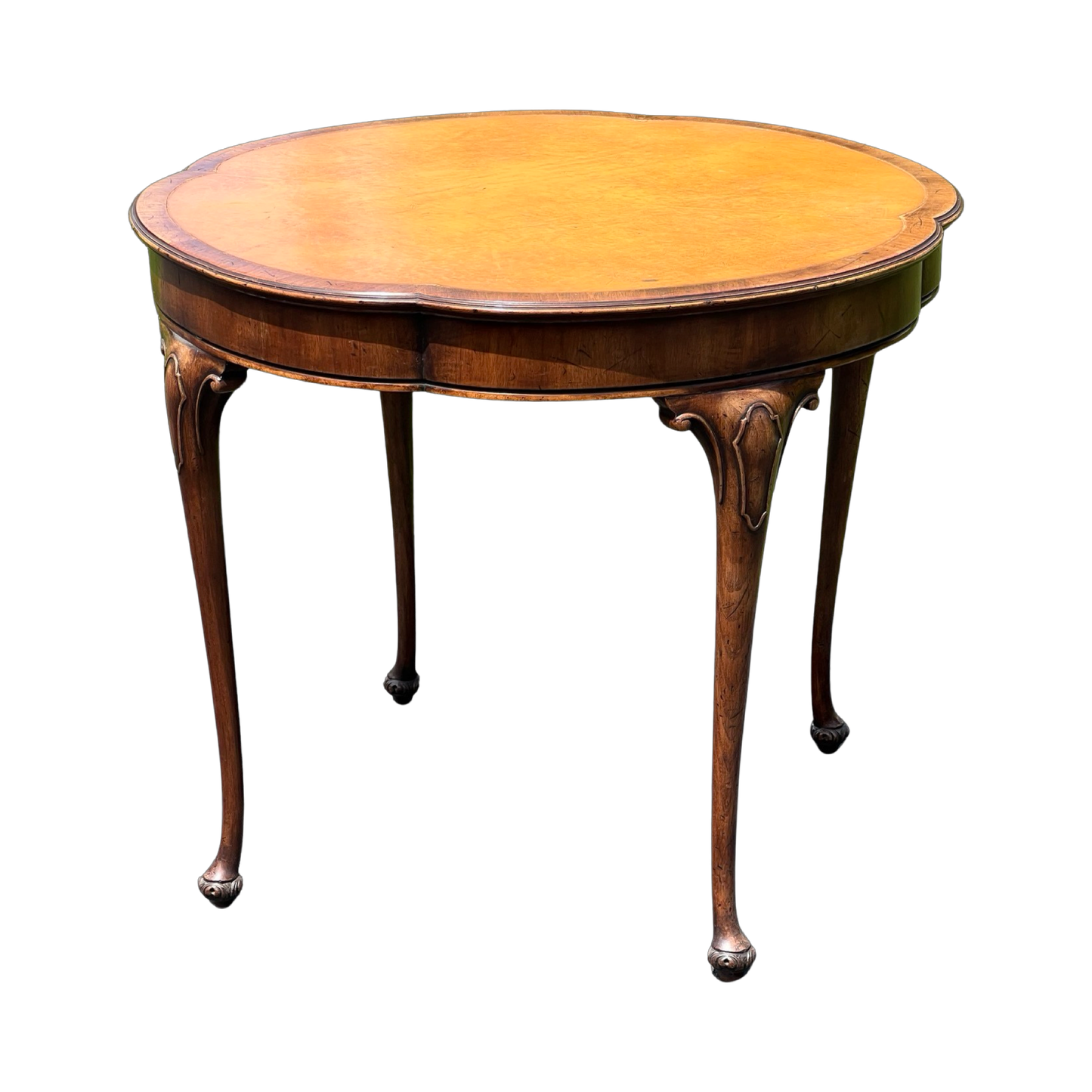 Antique Clover Shaped Queen Anne Mahogany Leather Top End Table