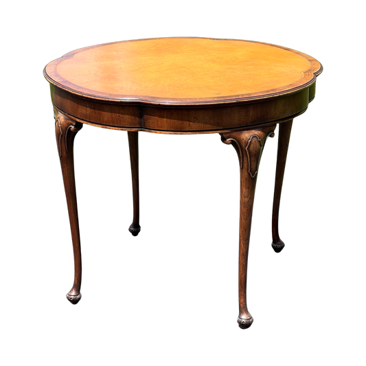 Antique Clover Shaped Queen Anne Mahogany Leather Top End Table