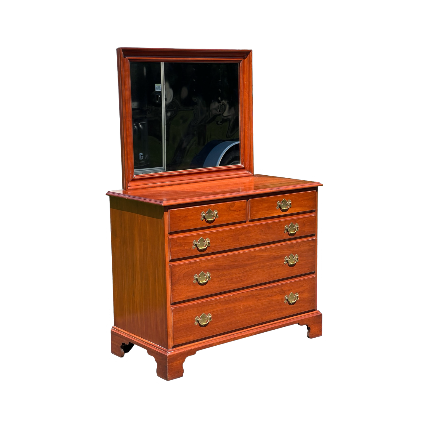 Vintage Solid Black Cherry Dresser with Mirror by Henkel Harris