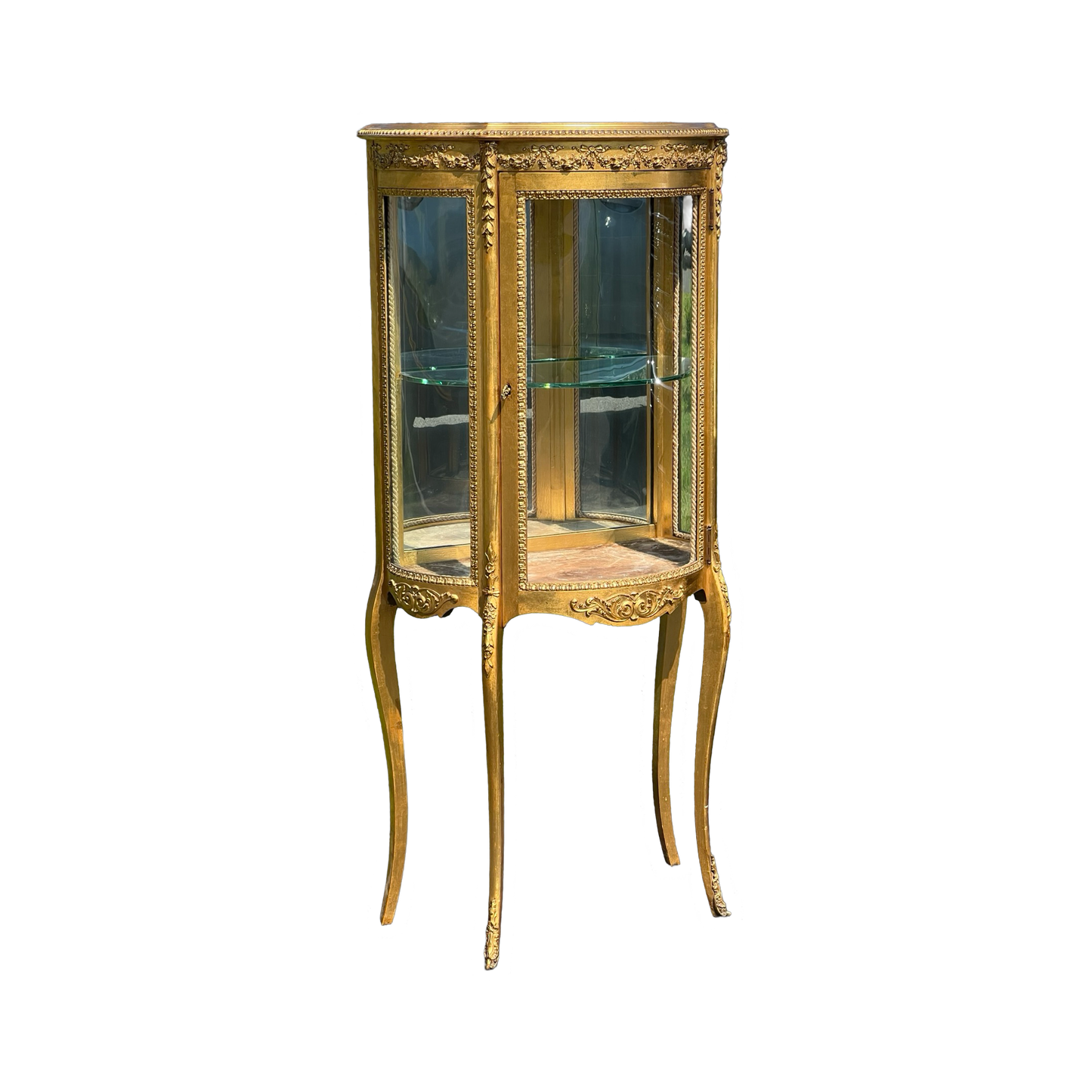 Antique French Louis XVI Style Gilt Wood Vitrine by Geo. C. Flint Co. NY.