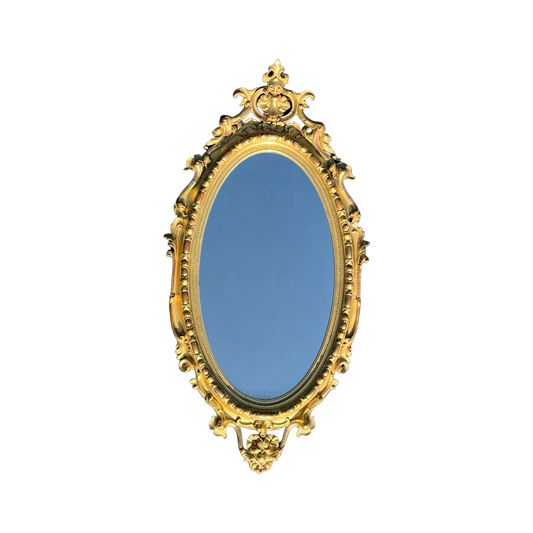 Antique Large French Style Oval Gilt Gesso Mirror Made in Boston 51 x 26