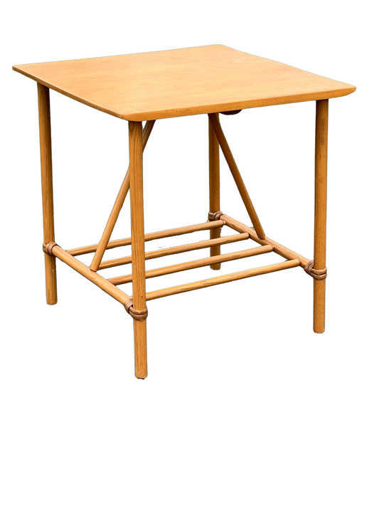 Mid-Century Modern Birch and Rattan Accessory Table by Heywood Wakefield