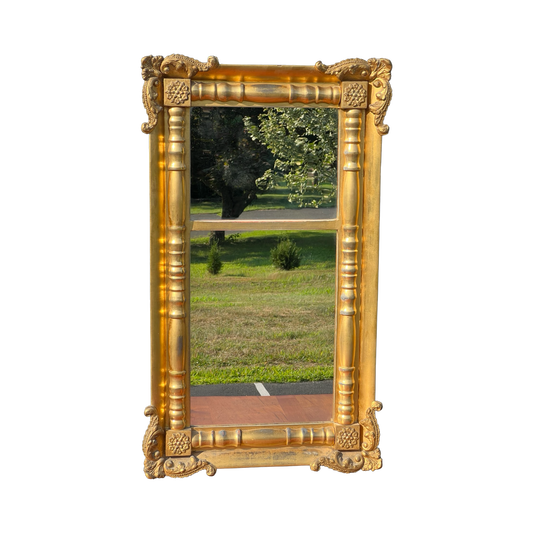 Antique Gilt Two Part Mirror with Split Columns and Decorative Corners