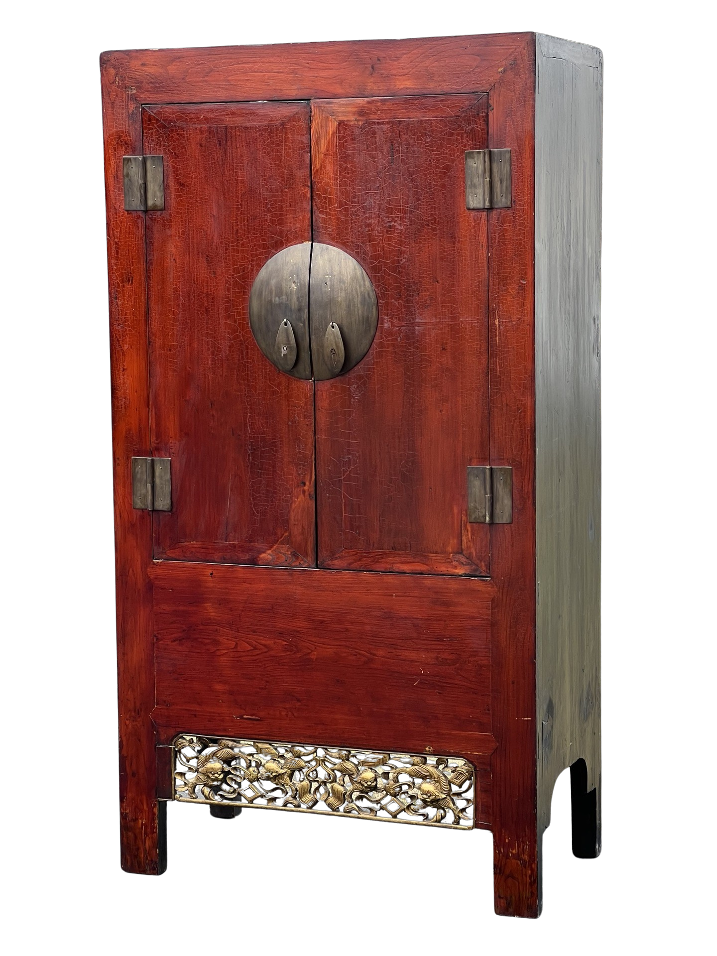 Large Vintage Chinese Cabinet with Foo Dog Carvings